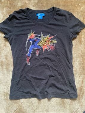 adidas retro Black Graphic Superhero Logo Tee
